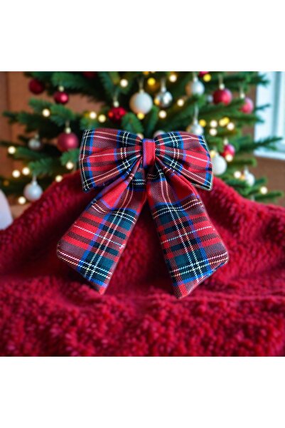 CNBYs Kırmızı Ekose Büyük Fiyonk Saç Tokası – Yılbaşı ve Özel Gün Saç Aksesuarı