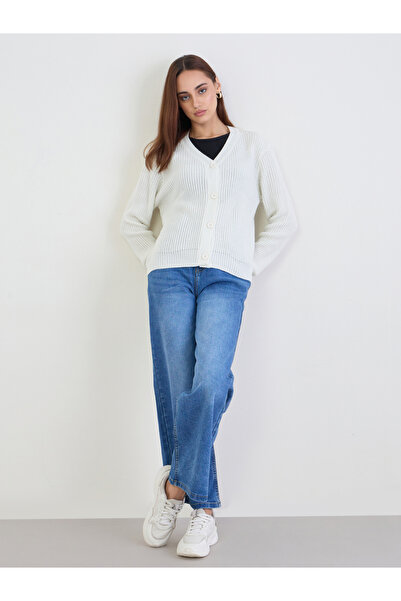 Styli Off White Knit Buttoned Cardigan