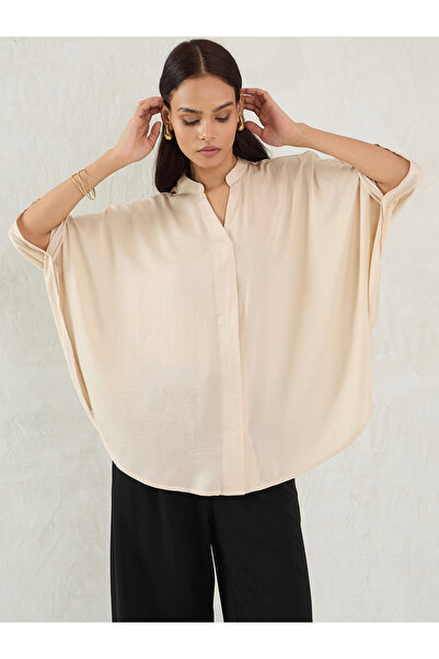 Femmella By Styli Beige Satin Oversized Top