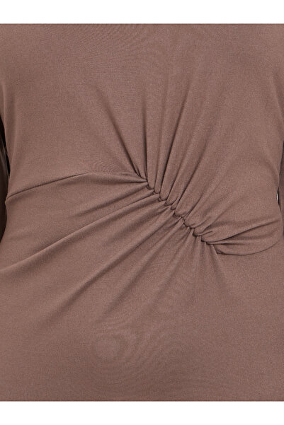 Styli Brown A-Line Maxi Dress with Long Sleeves