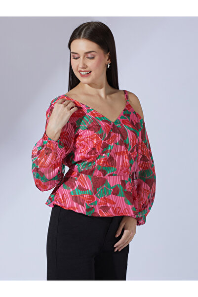 Globus By Styli Women Pink Abstract Print One Shoulder Top