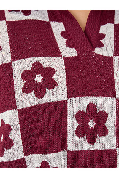 Styli Red Floral Knit Relaxed Fit Polo T-Shirt