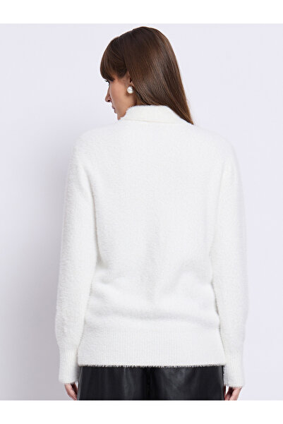 Femmella By Styli White Fuzzy High Neck Sweater