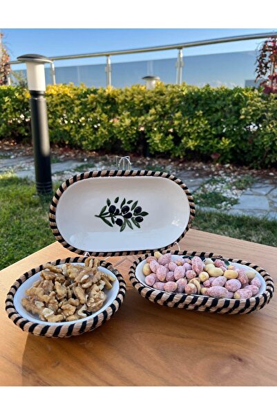 home inn Handmade Presentation Bowl Set |   Stain-Resistant |   Wicker Look Rope Edge Design – Presentation Set of 3