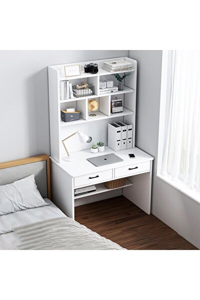 NKX طاولة كمبيوتر حديثة متعددة الوظائف، محطة عمل للكتابة والمكتب المنزلي مع أرفف تخزين 80 سم