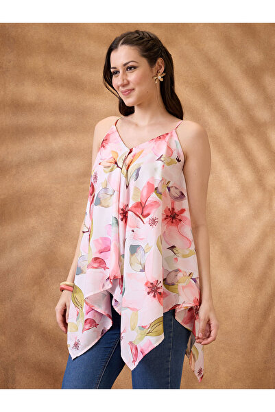 Globus By Styli Floral Print Asymmetric Hem Fusion Tunic