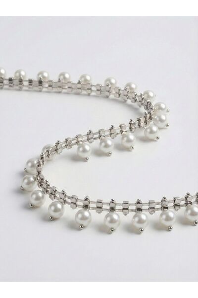 BEİLYS COSMETİCS & ACCESSORY Ακρυλική Πέρλα Λωρίδα με Ασημένια Αλυσίδα - Διακ...