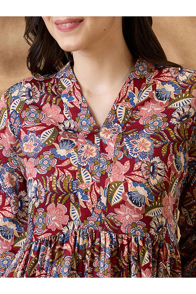 Globus By Styli Floral Print V Neck Tiered Mini Fusion Dress