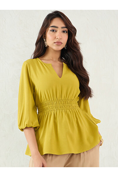 Femmella By Styli Citrine Green Cinched Waist Top
