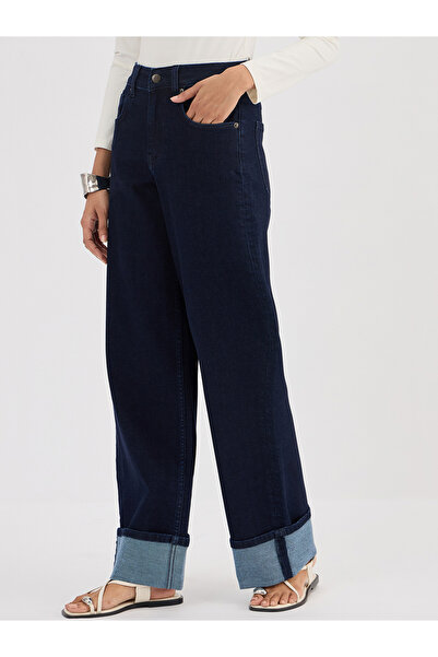 Femmella By Styli Navy Blue Wide Leg Jeans