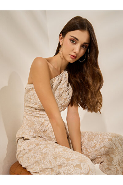 Styli Beige Jacquard Sleeveless Blouse