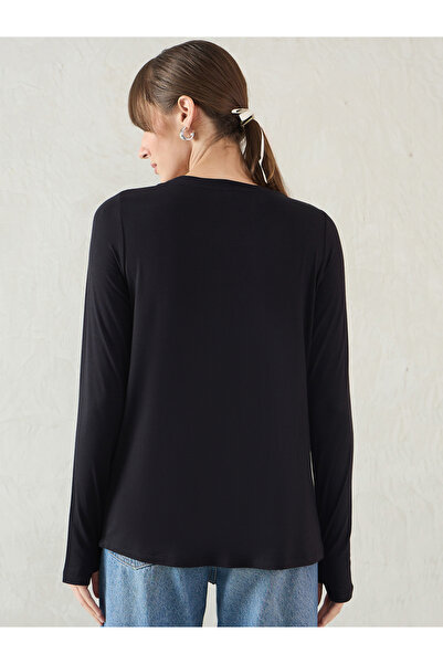 Femmella By Styli Black Long Sleeve Knit Crew Neck T-Shirt