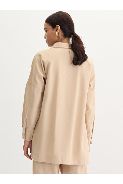 Femmella By Styli Beige Cotton Linen Button Detail Tunic