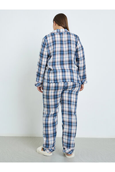 Styli Plus Size Checked Shirt and Pyjama Set