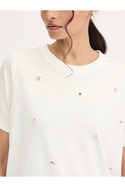 Femmella By Styli White Rhinestone Embellished Short Sleeve T-Shirt
