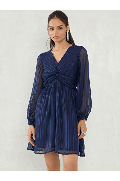 Styli Navy Blue Front Twist A-Line Mini Dress