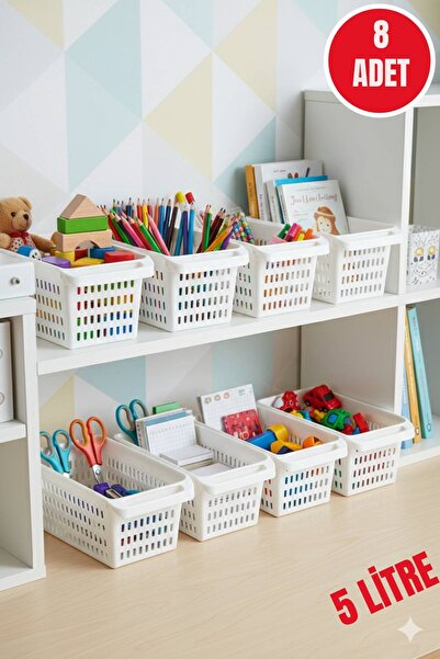 Open Home Concept 8 Adet Beyaz Plastik Çok Amaçlı Delikli Organizer Sepet – M...