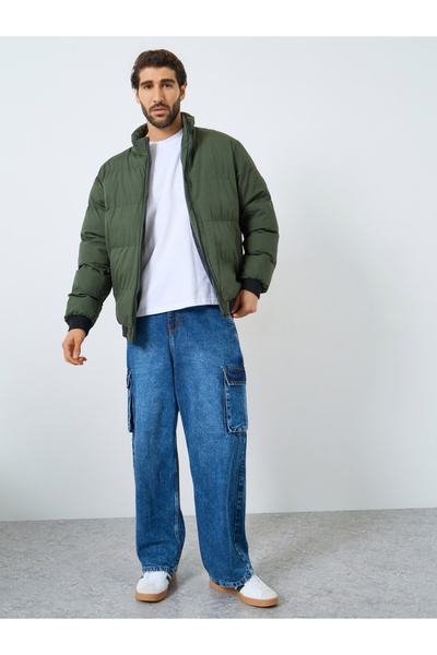 Styli Men Olive Relaxed Fit Puffer Jacket