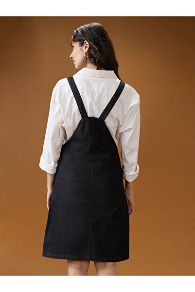 Globus By Styli Black Square Neck Strappy Mini Dungaree Dress