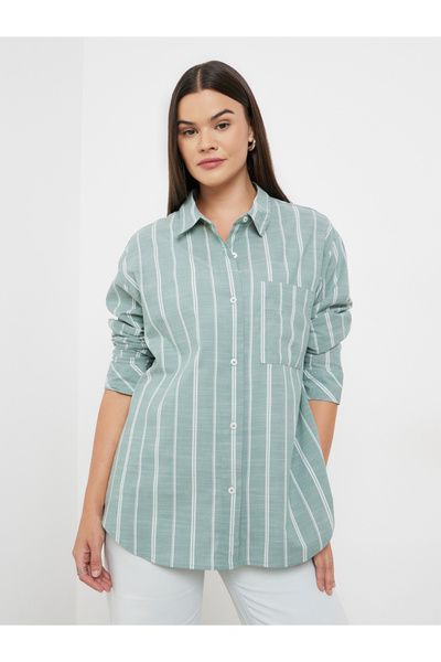 Styli Green Striped Oversized Shirt