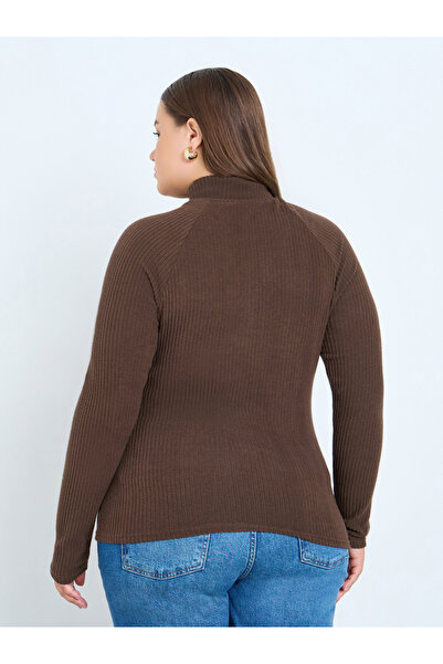 Styli Plus Size Brown Ribbed Knit Top