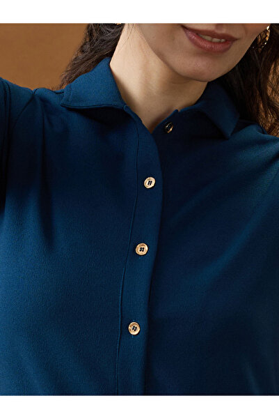 Globus By Styli Blue Shirt Collar Bodycon Mini Dress