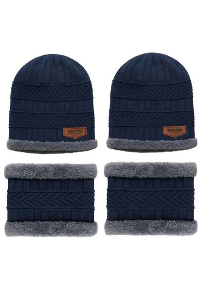 SARAOONT 4 Piece Winter Beanie Hat and Scarf Set All Navy Thick Warm and Cozy for Cold Weather