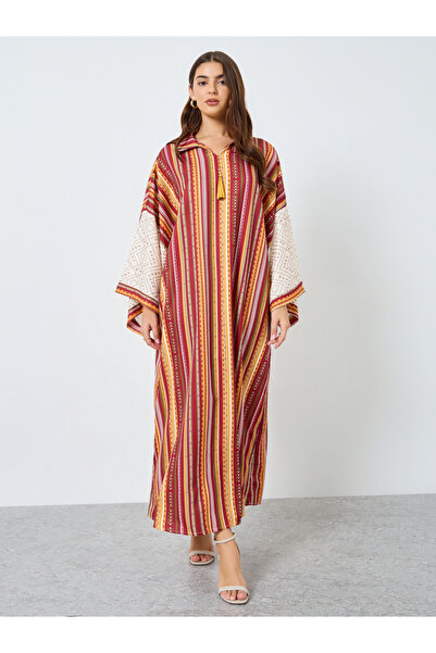 Take Two By Styli Striped Collared Tassel EmbellishedÂ Jalabiya