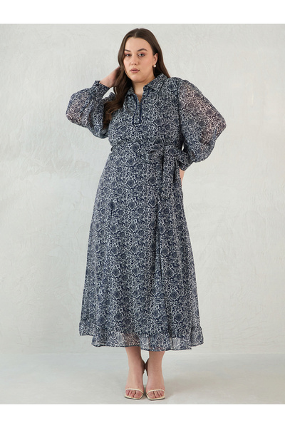 Femmella By Styli Plus Size Floral Printed Maxi Dress