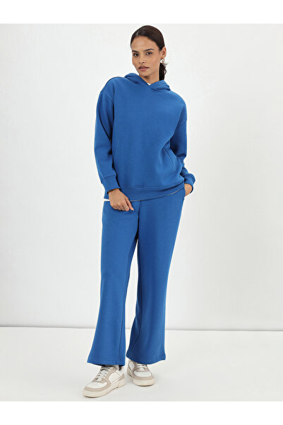 Femmella By Styli Royal Blue Fleece Relaxed Fit Hoodie