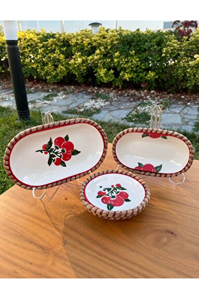 home inn Handmade Presentation Bowl Set | Stain-Resistant | Wicker Look Rope Edge Design – Presentation Set of 3