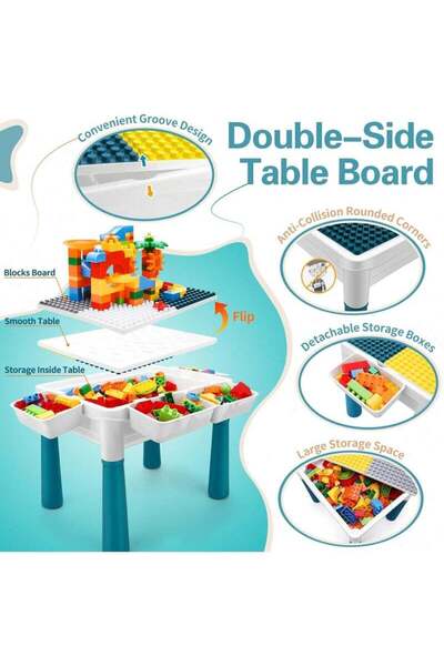 Generic Kids' 5-in-1 Building Block Table with Chair & Storage, Compatible with Classic Bricks, Ages