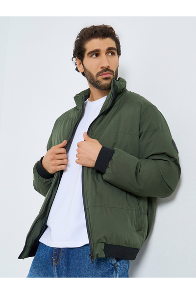 Styli Men Olive Relaxed Fit Puffer Jacket