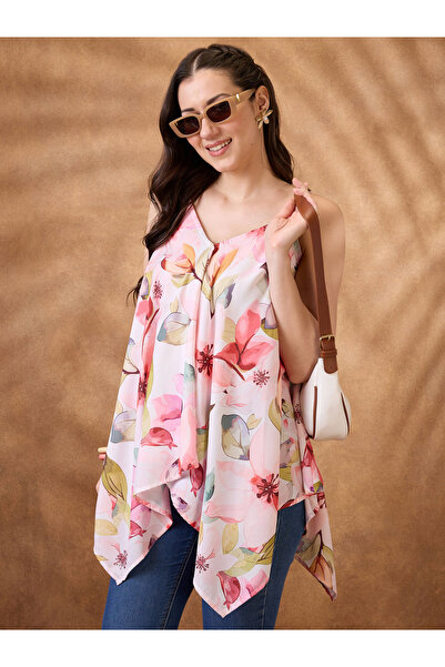 Globus By Styli Floral Print Asymmetric Hem Fusion Tunic