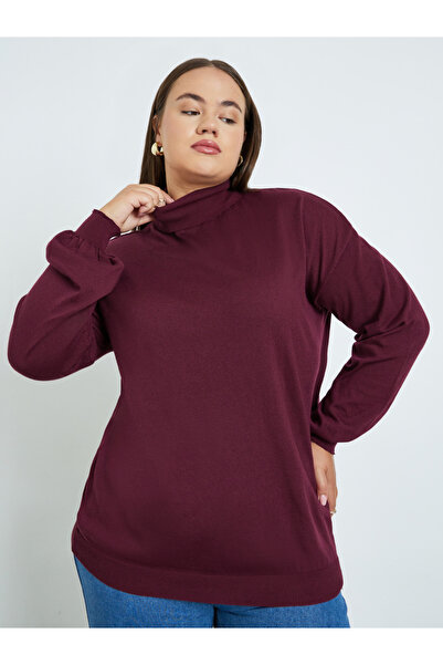 Styli Plus Size Burgundy Turtleneck Sweater