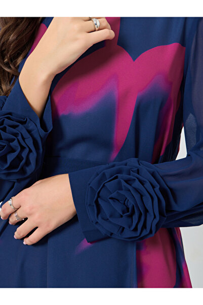 Take Two By Styli Floral Printed Round Neck Belted Maxi Dress