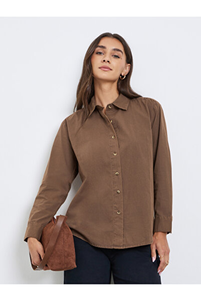 Styli Brown Long Sleeve Acid Wash Shirt