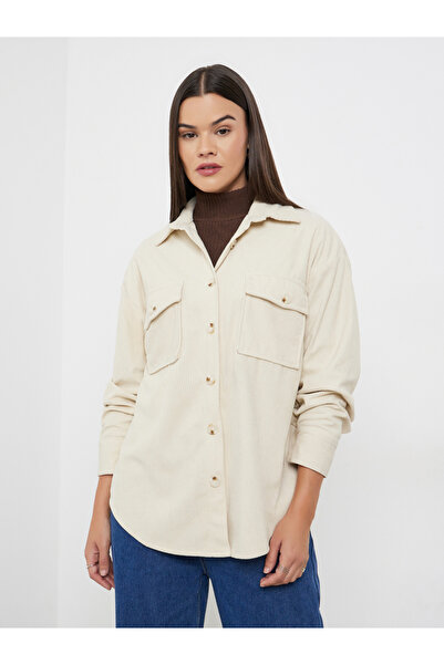 Styli Oversized Corduroy Shirt with Flap Pockets