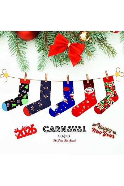 CARNAVAL SOCKS Unisex 5-Piece Christmas Gift Socks Set - Christmas Themed Boxed Colorful Socks - Merry Christmas Socks Box