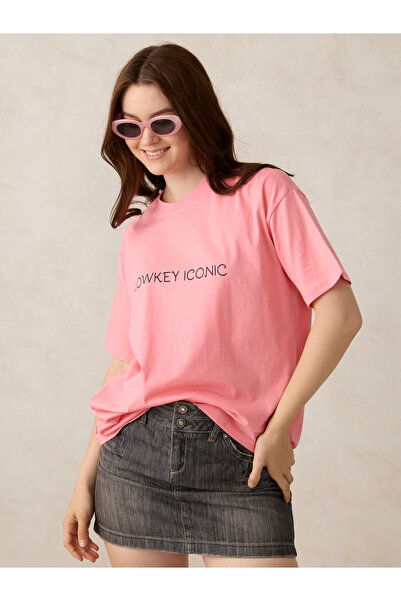 Outzidr By Styli Pink Slogan Oversized T-Shirt