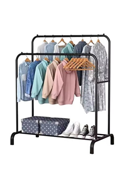 MODALITE Razo Double Metal Clothes Hanger Rack – Black, 110 x 57 x 150 cm, 35 kg capacity