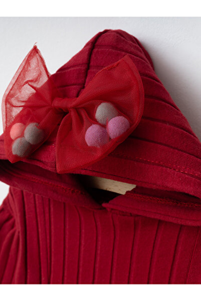 Jammybaby Candy Ponponlu Kapüşonlu Puffy %100 Pamuk Fiyonklu Kız Bebek Elbise