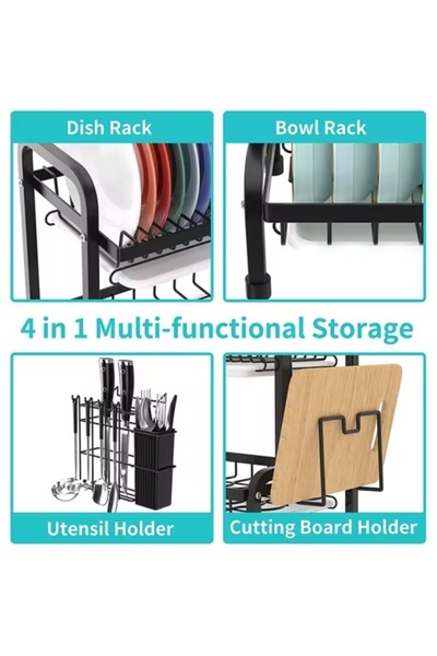 MODALITE 2-Tier Stainless Steel Kitchen Dish Rack – Plates, Bowls & Utensils Organizer, Black, 40x25x40 cm