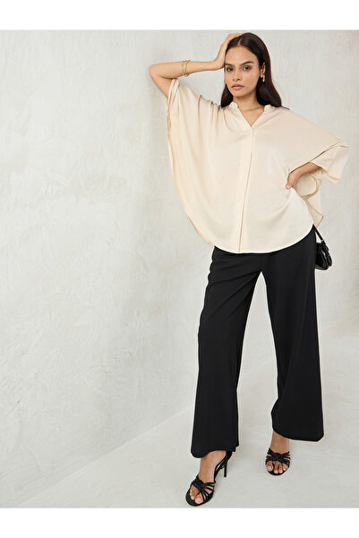 Femmella By Styli Beige Satin Oversized Top