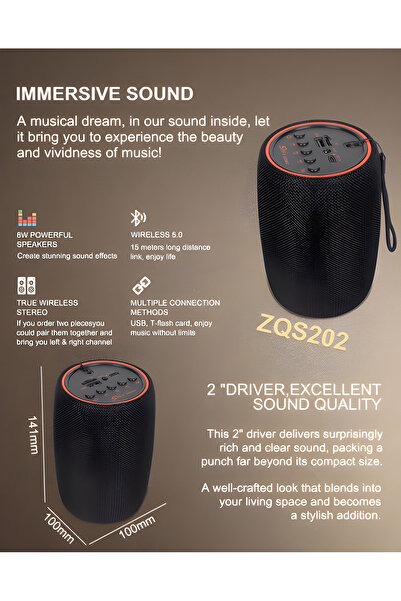 Tim Portable Bluetooth Speaker, USB, AUX–Clear Sound, Compact, Elegant Design, Red