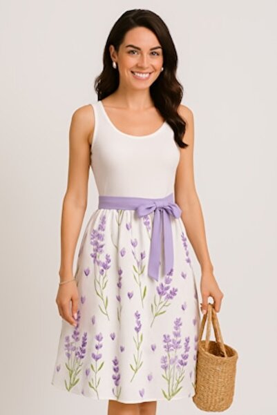 OEM Lavender print cotton wrap skirt, One Size INTL
