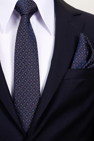 Esgue Σετ δώρου με μαντήλι και μανικετόκουμπα με μοτίβο σε μπλε καφέ χρώμα 8 εκατοστών HSET:117