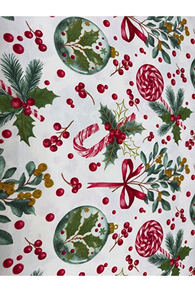 BEREKET PERDE Yılbaşı Süsleri Desenli Duck Keten Metrelik Kumaş