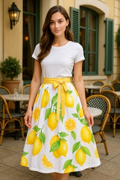 OEM - Cotton Wrap Skirt with Lemon Print, One Size INTL