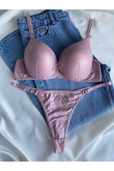 Gold Night Women's Pink Leather Stone Bow Underwire Supported Padded Push up ...